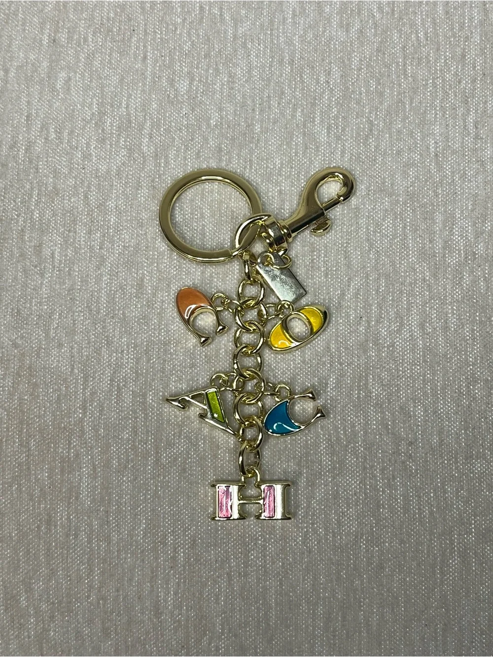 Coach Colorful Enamel Charm Keychain with Hinge Detail - Gold Tone